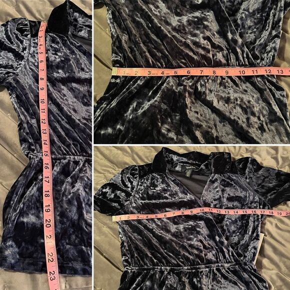 Modcloth Peak of Chic Crushed Velvet Top Faux Wrap Puff Sleeve Blue S - Picture 11 of 11